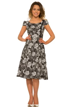 Black & White Rose Swing Dress Sale