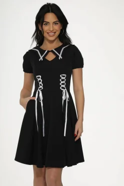 & White Trim Gothic Swing Dress Black Best