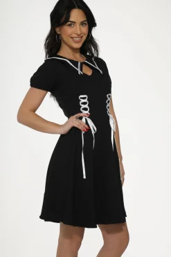 & White Trim Gothic Swing Dress Black Best