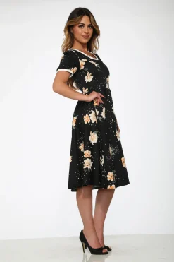 Black & Yellow Floral Swing Dress Outlet