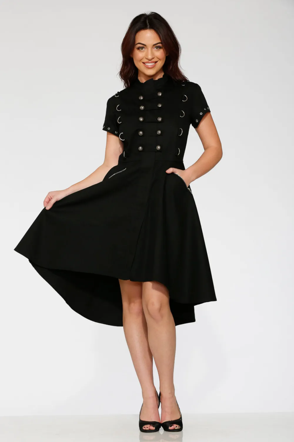 Black Battalion Hi-Lo Swing Dress Clearance