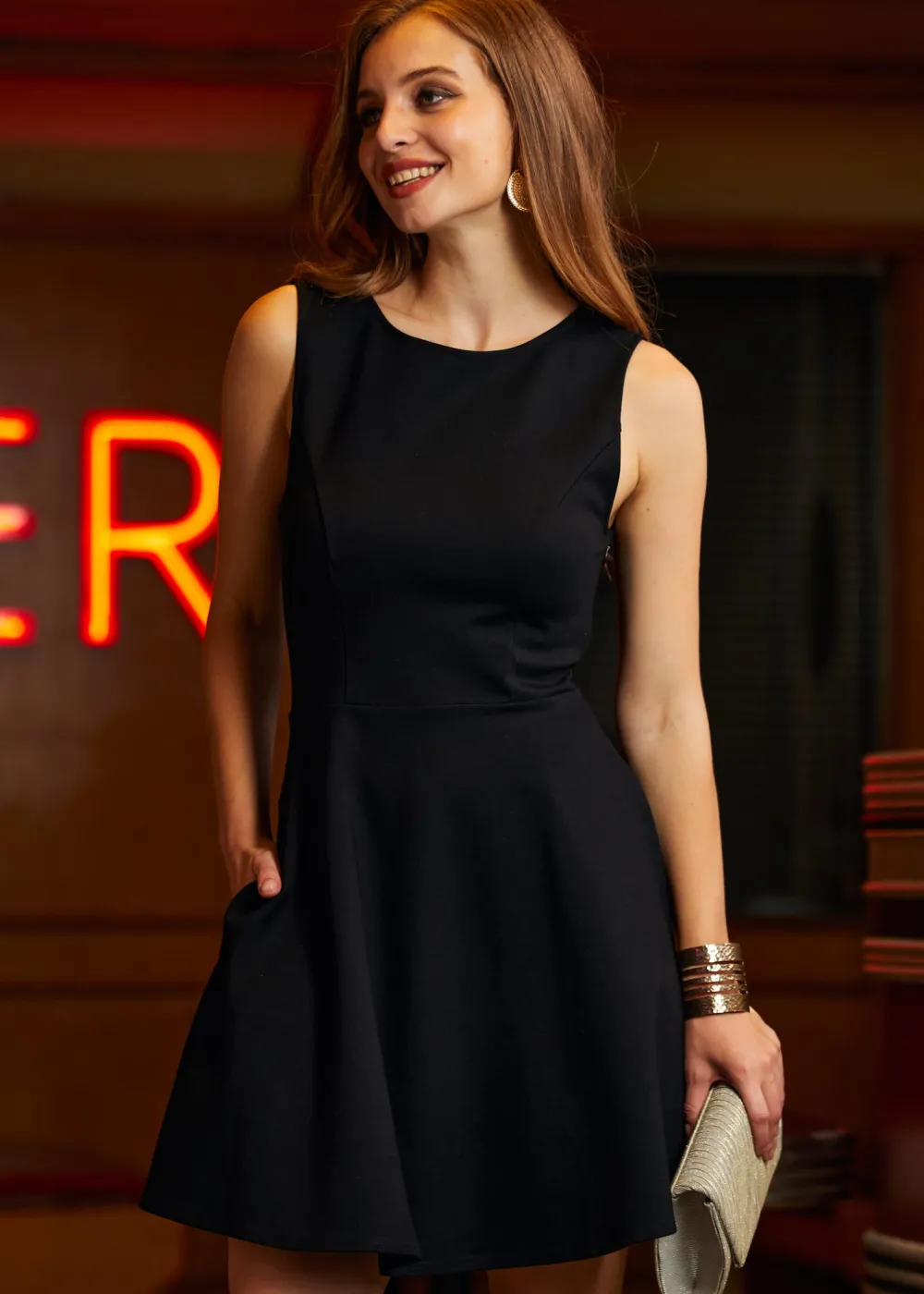 ModCloth Bow Affair Fit And Flare Dress Black Hot