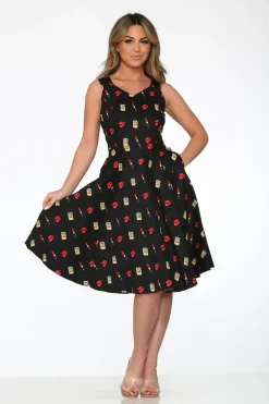 Black Red Lipstick Swing Dress Online
