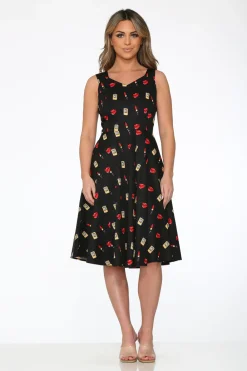 Black Red Lipstick Swing Dress Online