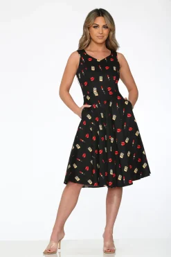 Black Red Lipstick Swing Dress Online