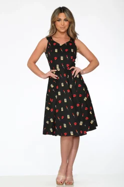 Black Red Lipstick Swing Dress Online