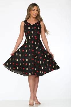 Black Red Lipstick Swing Dress Online