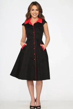 Black Red Trim Swing Dress Sale