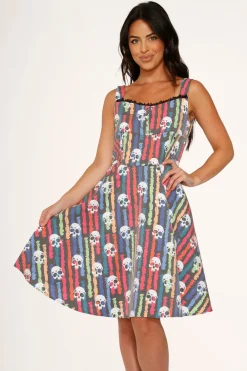 Black Skulls Rainbow Swing Dress Sale
