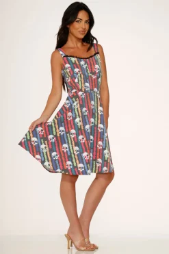Black Skulls Rainbow Swing Dress Sale