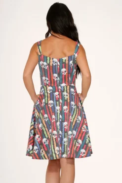 Black Skulls Rainbow Swing Dress Sale