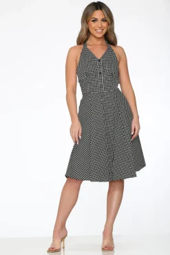 Black White Checkmate Halter Dress Best