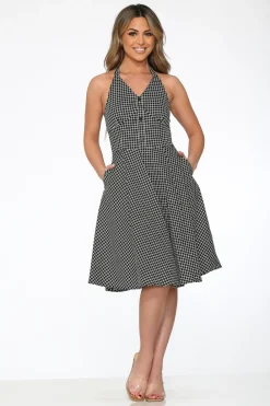 Black White Checkmate Halter Dress Best