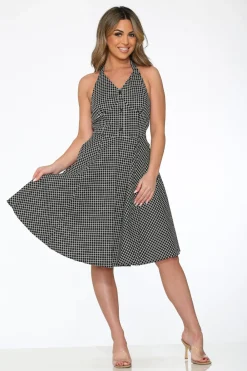 Black White Checkmate Halter Dress Best