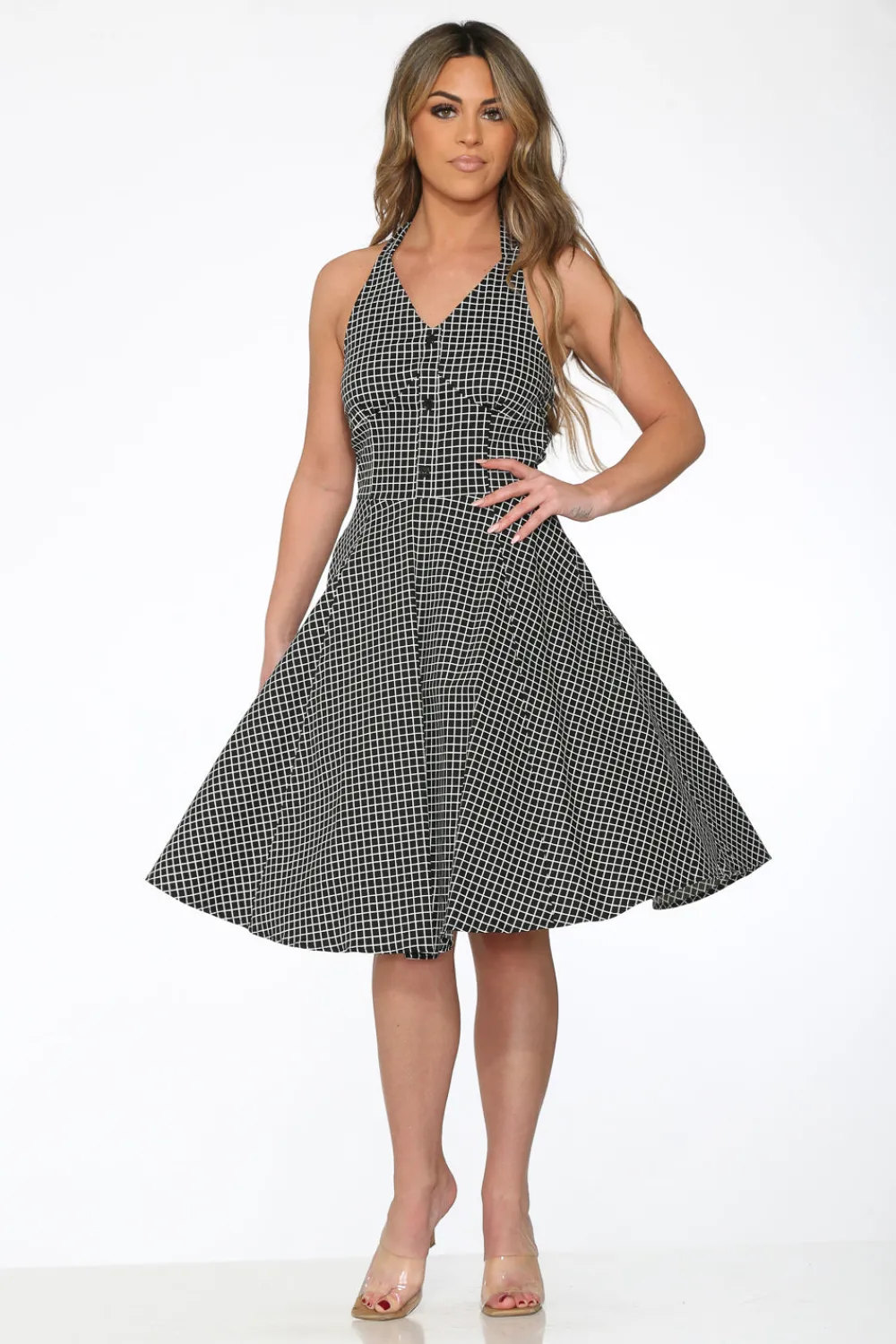 Black White Checkmate Halter Dress Best