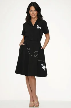 White Embroidered Poodle Top Black New