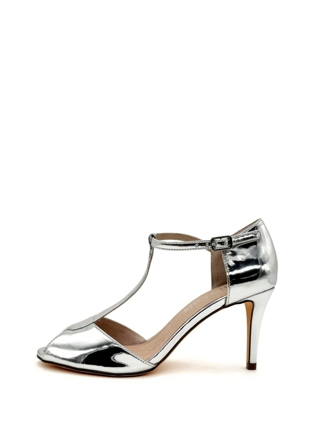 Blondie Metallic T-Strap Heels SILVER