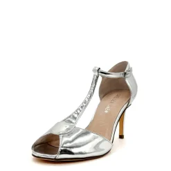 Blondie Metallic T-Strap Heels SILVER