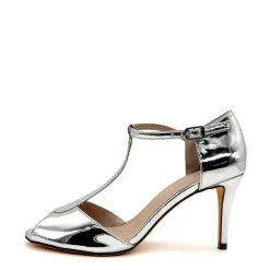 Blondie Metallic T-Strap Heels SILVER