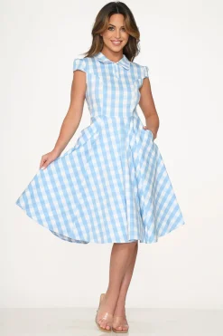 Blue Checkmate Swing Dress Outlet