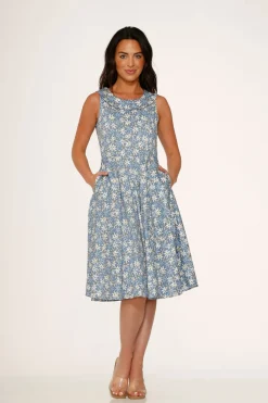 Blue Daisy Floral Swing Dress Hot
