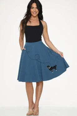 Embroidered Poodle Swing Skirt Blue Discount