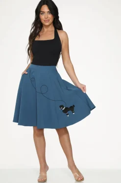 Embroidered Poodle Swing Skirt Blue Discount