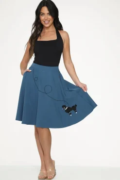 Embroidered Poodle Swing Skirt Blue Discount