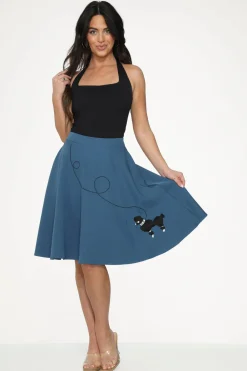 Embroidered Poodle Swing Skirt Blue Discount