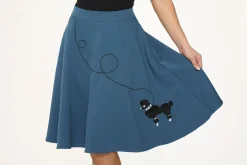 Embroidered Poodle Swing Skirt Blue Discount