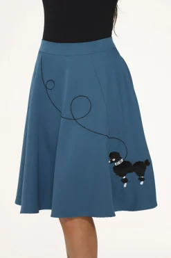 Embroidered Poodle Swing Skirt Blue Discount