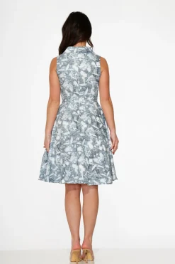 Blue Hawaiian Palm Tree Print Swing Dress