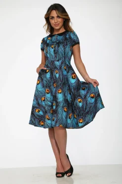 Orchid Bloom Clothing Blue Peacock Swing Dress Hot