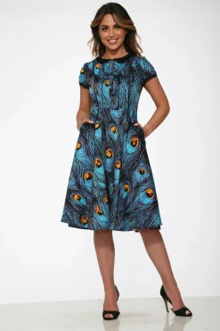 Orchid Bloom Clothing Blue Peacock Swing Dress Hot