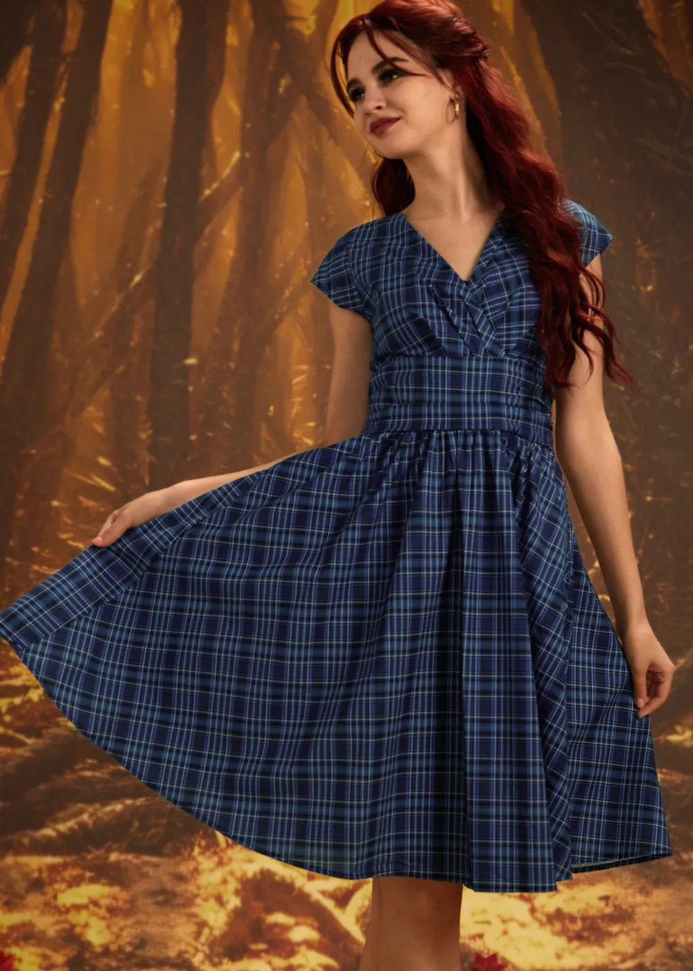 Blue Plaid Greta Dress New