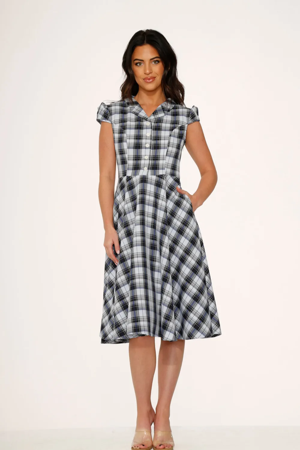 Blue Plaid Swing Dress Clearance