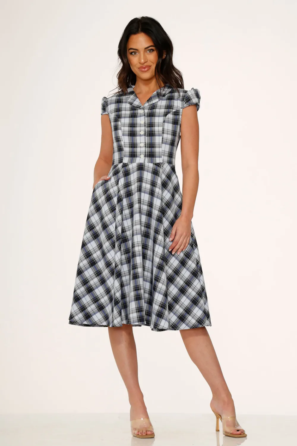 Blue Plaid Swing Dress Clearance