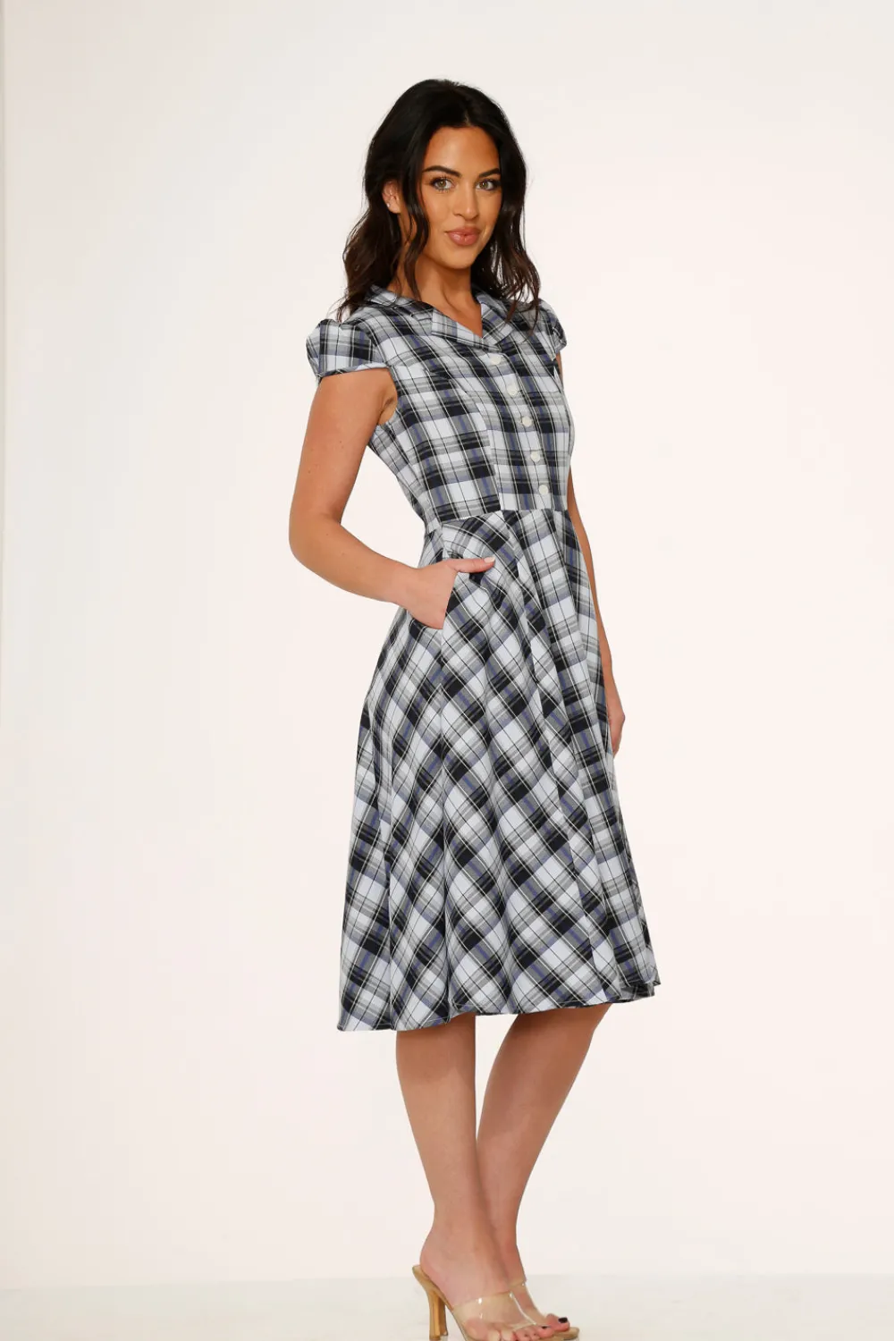 Blue Plaid Swing Dress Clearance