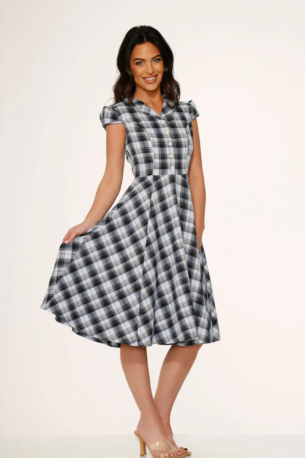 Blue Plaid Swing Dress Clearance
