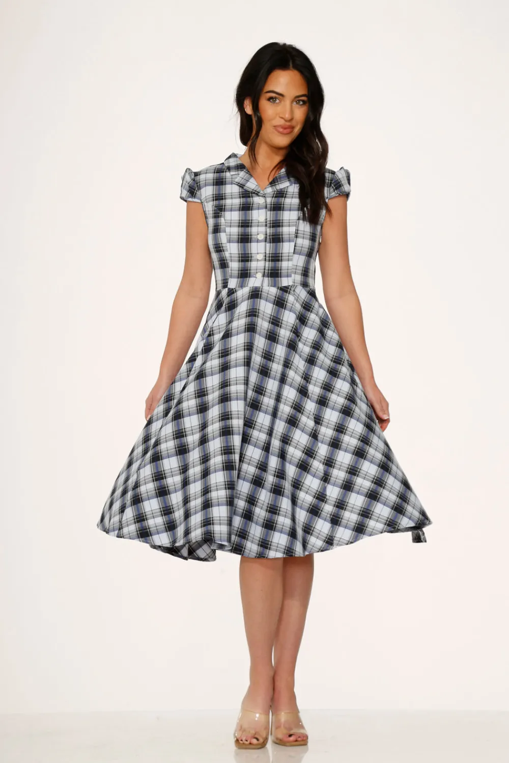 Blue Plaid Swing Dress Clearance
