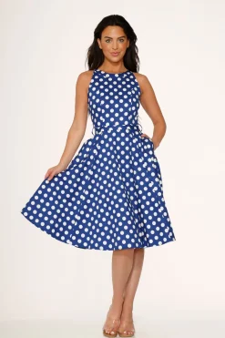 Orchid Bloom Clothing Blue Polka Dot Swing Dress Clearance
