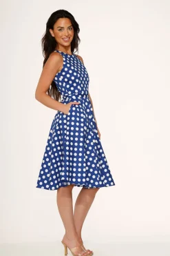 Orchid Bloom Clothing Blue Polka Dot Swing Dress Clearance