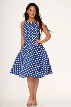 Orchid Bloom Clothing Blue Polka Dot Swing Dress Clearance