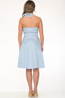 Blue White Checkmate Halter Swing Dress New