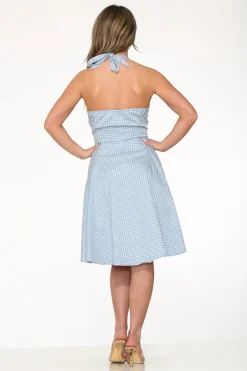 Blue White Checkmate Halter Swing Dress New