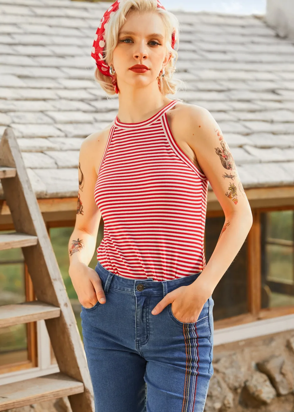 Boardwalk Breeze Striped Tank Red Stripe Sale