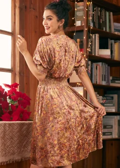 BTC Bohemian Rhapsody Balloon Sleeve Dress Golden Mirage Sale