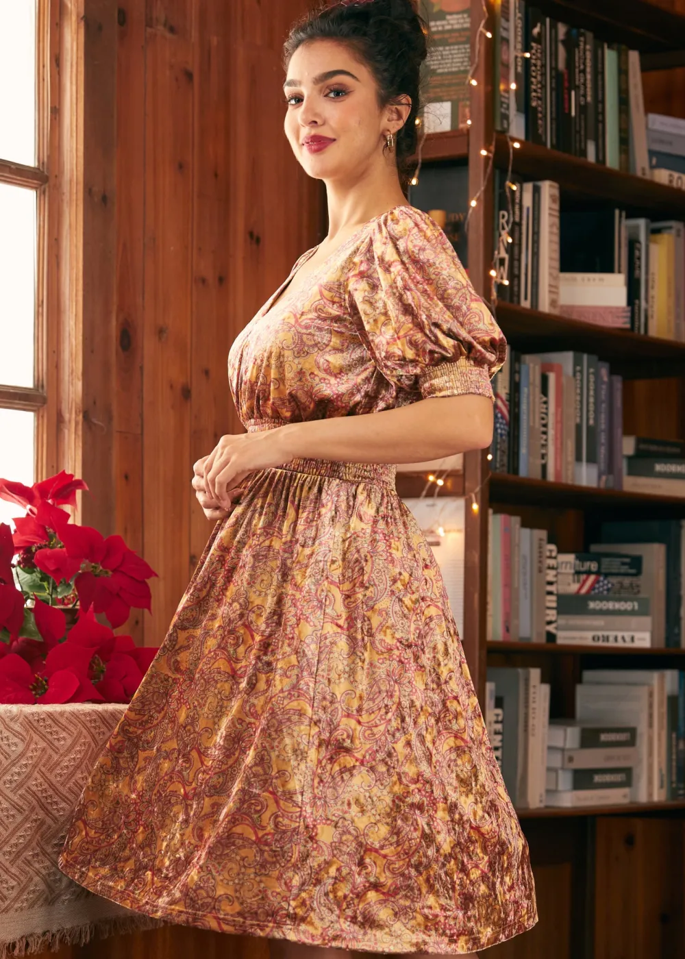 BTC Bohemian Rhapsody Balloon Sleeve Dress Golden Mirage Sale