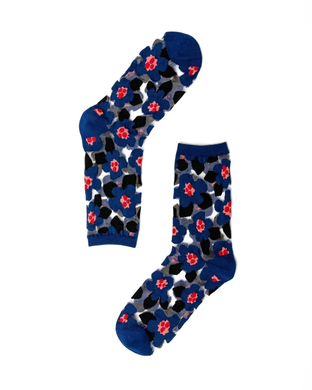 Bold Blue Floral Sheer Crew Sock Clearance