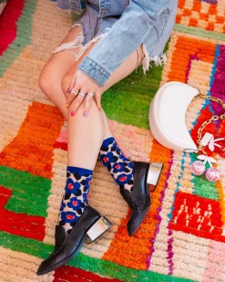 Bold Blue Floral Sheer Crew Sock Clearance